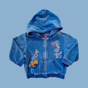 Vintage Winnie the Pooh Zip Hoodie, Embroidered Flowers, 2T